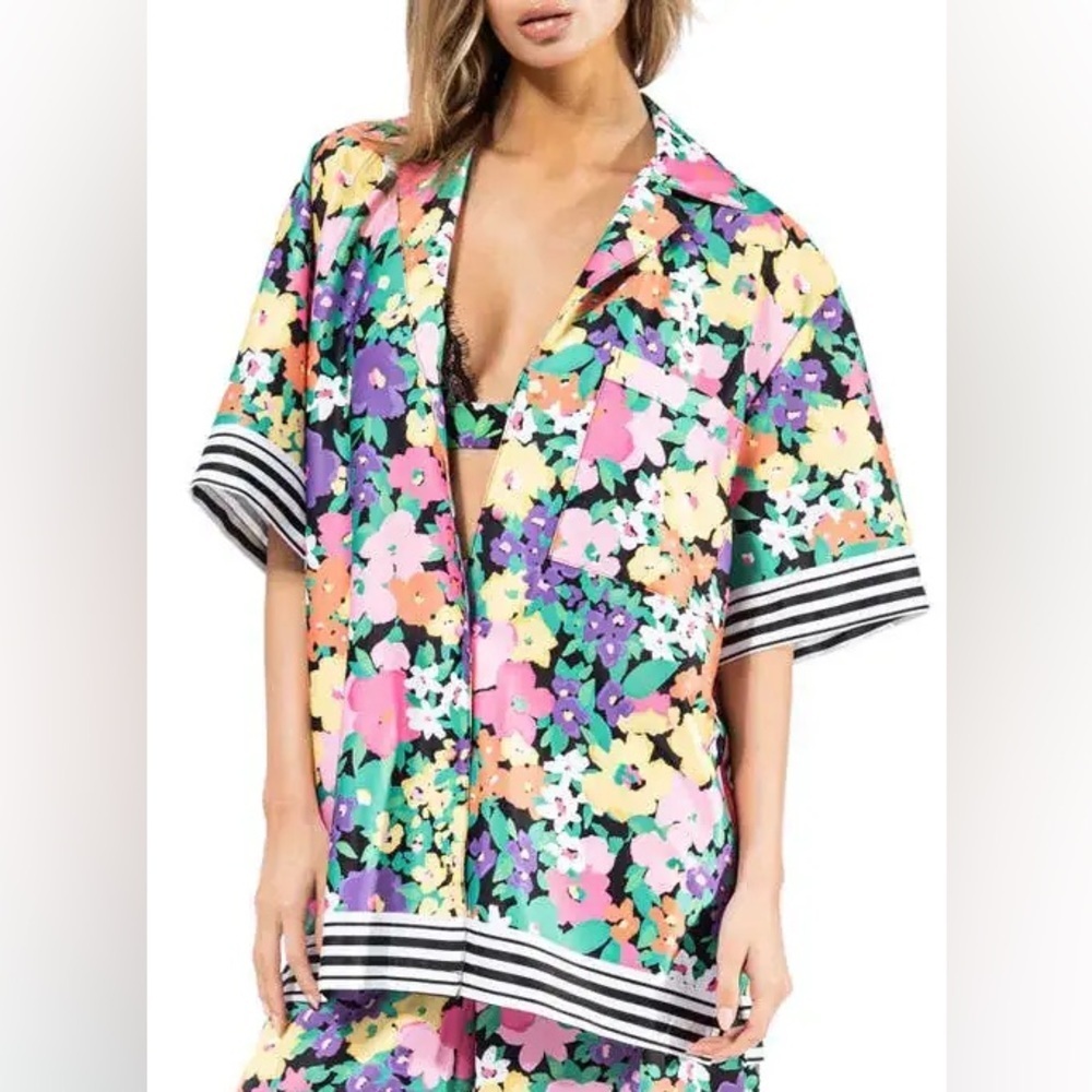 AFRM Fabienne Oversized Satin Button-Up Shirt